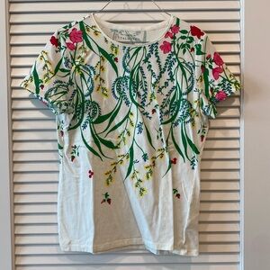 Talbots Tee Shirt White with Flower Design Size Medium